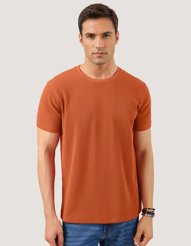Fiery Rust Textured Cotton T-Shirt