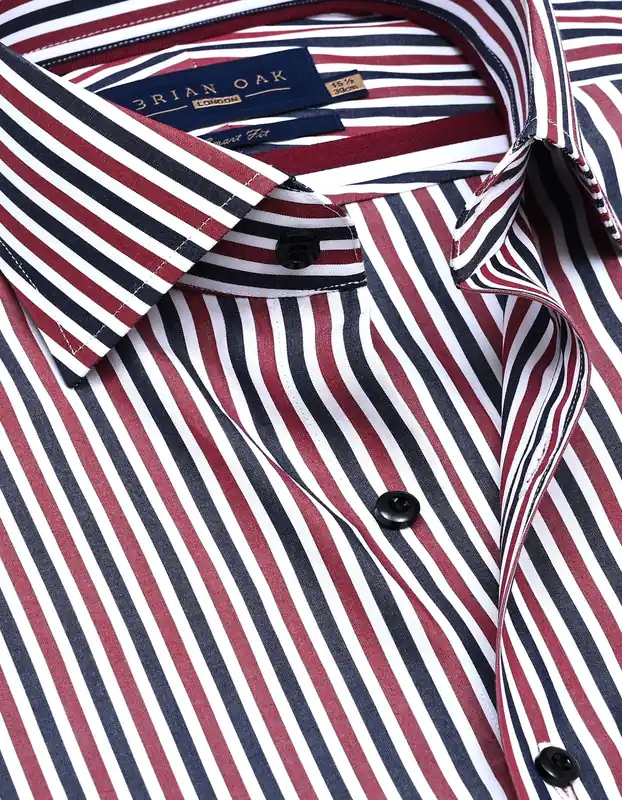 Maroon Striped Cotton Dress Shirt - Brian Oak