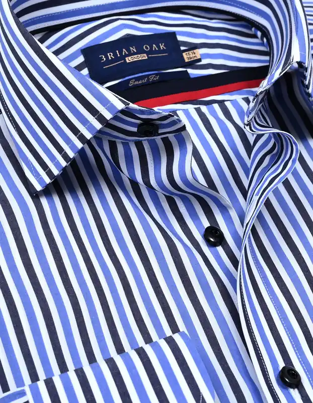 Sky Blue Striped Cotton Dress Shirt - Brian Oak