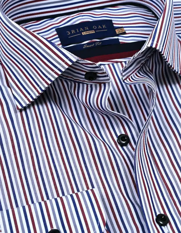 Maroon and White Striped Formal Shirt - Brian Oak