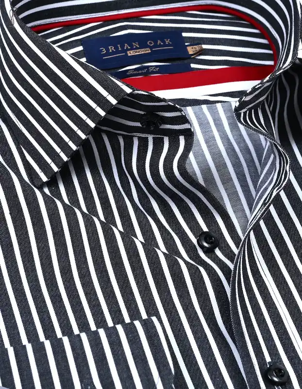 Black Striped Cotton Dress Shirt - Brian Oak