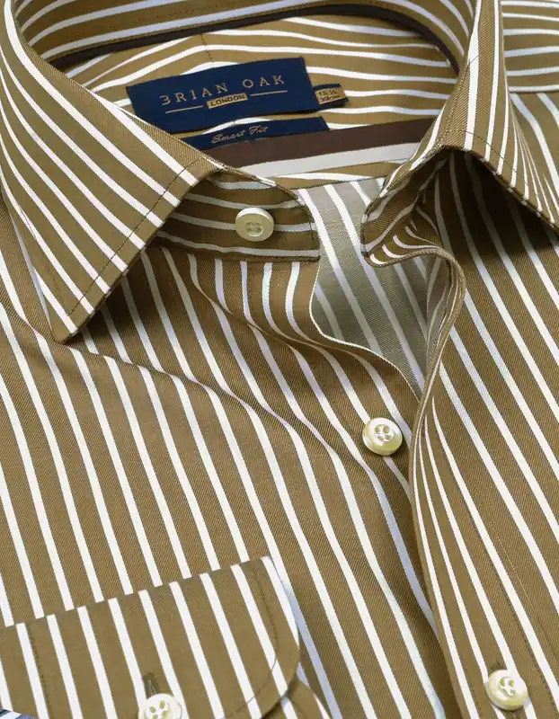Beige Striped Cotton Dress Shirt - Brian Oak