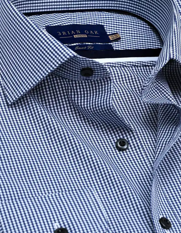Navy Mini Check Shirt - Brian Oak