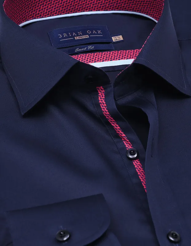 Navy Designer Satin Dress Shirt - Brian Oak