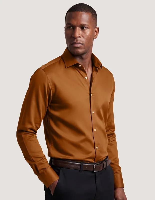 Light Brown Satin Dress Shirt - Brian Oak
