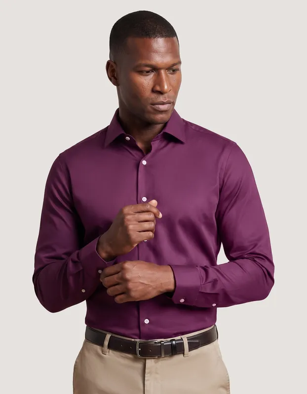 Smart Fit Plum Satin Dress Shirt - Brian Oak