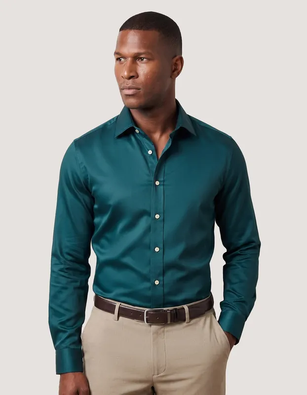 Rich Teal Satin Dress Shirt - Brian Oak