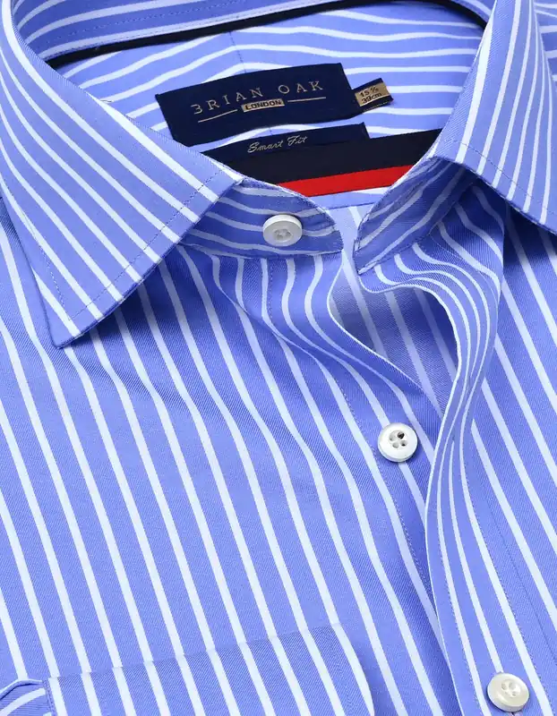 Sky Blue Striped Cotton Dress Shirt - Brian Oak