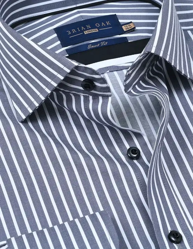 Men's Grey and White Striped Cotton Shirt - Brian Oak