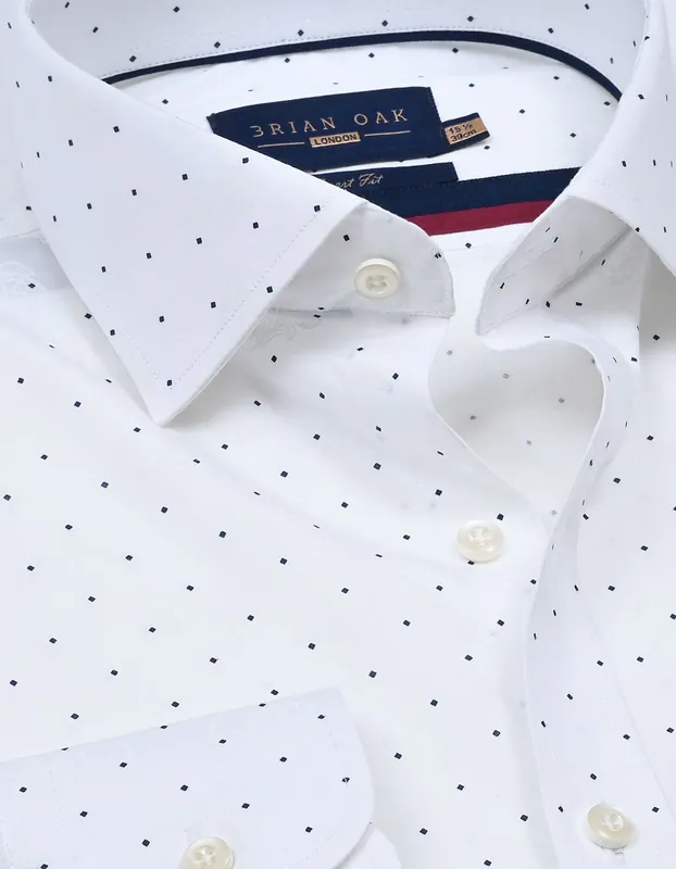 Navy Dotted White Dress Shirt - Brian Oak