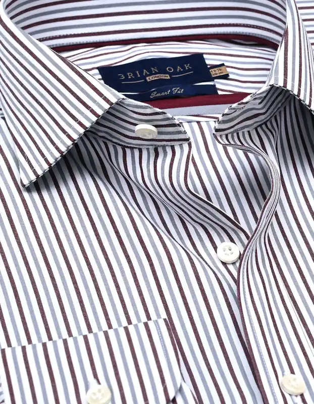 Maroon and Grey Striped Formal Shirt - Brian Oak