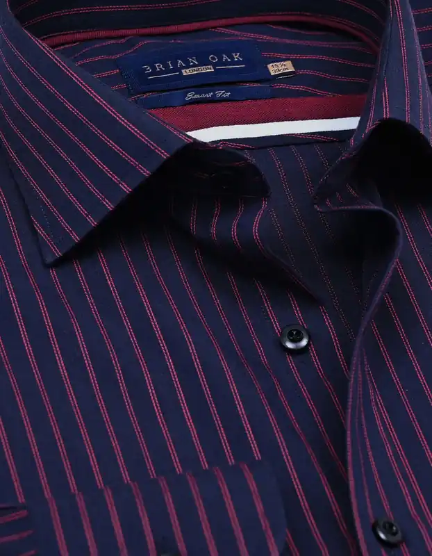 Red Striped Navy Dress Shirt - Brian Oak