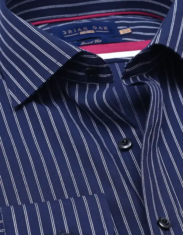 Navy & White Striped Formal Shirt - Brian Oak