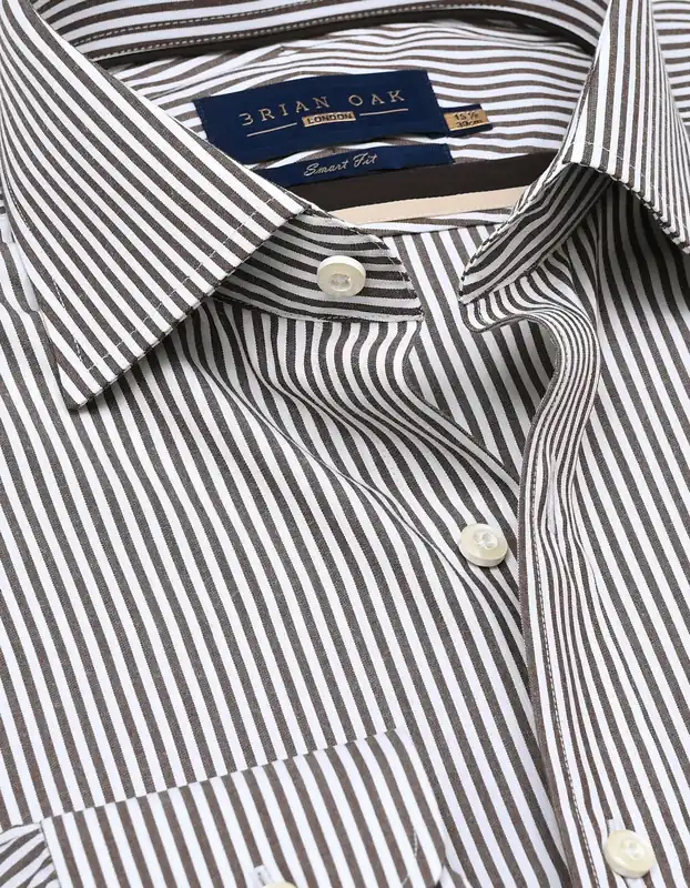 Brown & White Striped Formal Shirt - Brian Oak