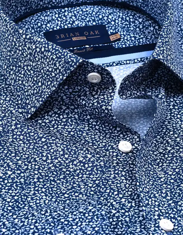 Modern Fit Navy Printed Dress Shirt - Brian Oak