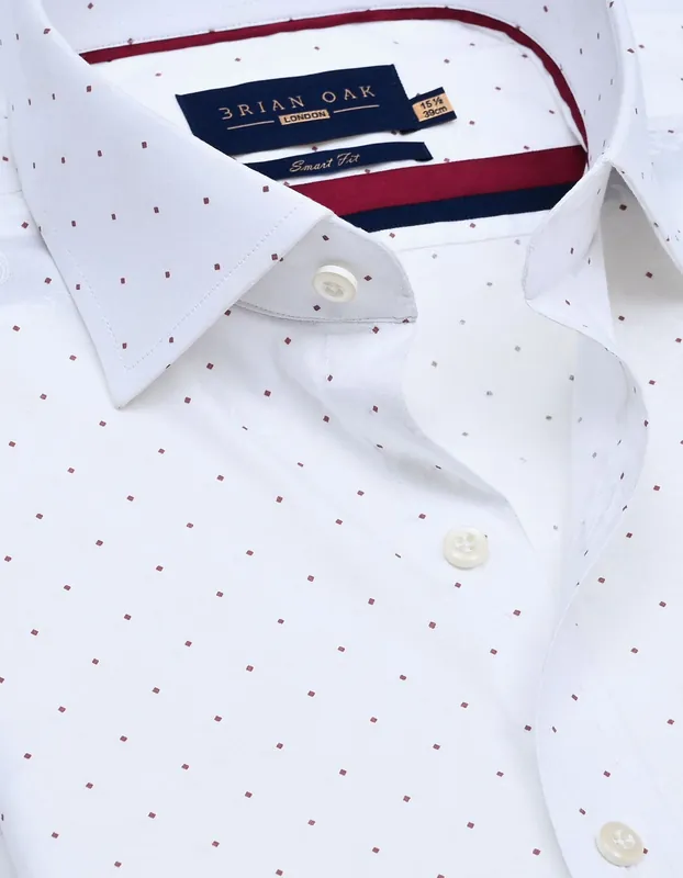 White and Maroon Fine Dot Print Shirt - Brian Oak