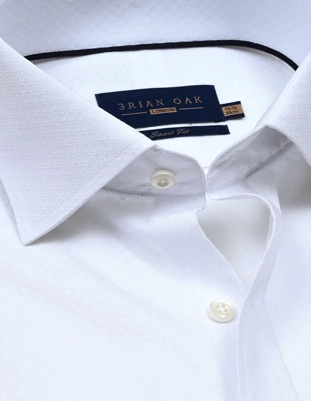 Self Textured White Smart Fit Dress Shirt - Brian Oak