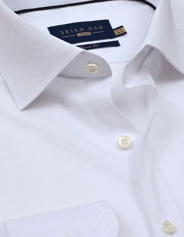 White Floral Textured Smart Fit Shirt - Brian Oak