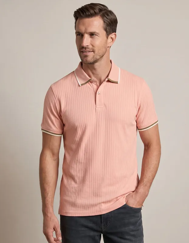 Pink Ribbed Cotton Polo Shirt - Brian Oak