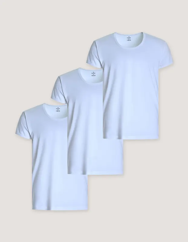 3 Pack White Half Sleeve Cotton Vests - Brian Oak