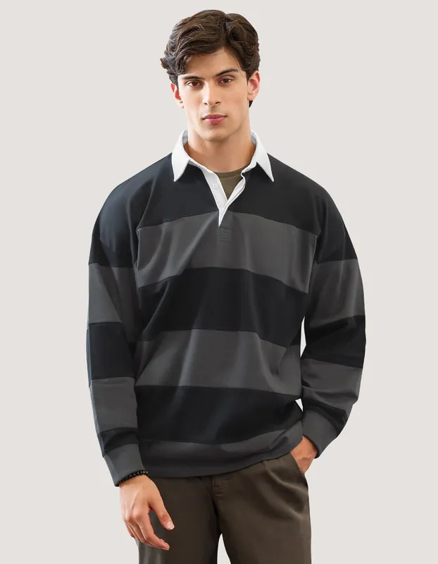 Black Striped Oversized Rugby Shirt - Brian Oak