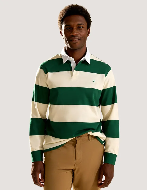 Off White & Green Relaxed Fit Striped Rugby Shirt - Brian Oak