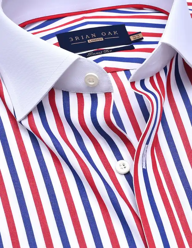 River Blue & Red Striped Shirt with Contrast Collar - Brian Oak