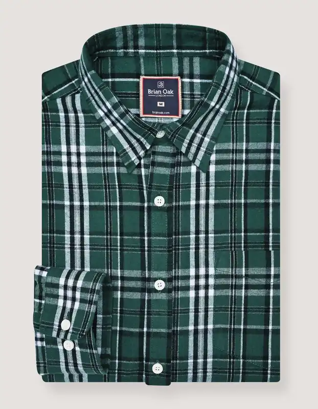 Green and White Check Flannel Shirt - Brian Oak
