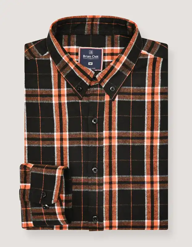 Black and Rust Check Flannel Shirt - Brian Oak