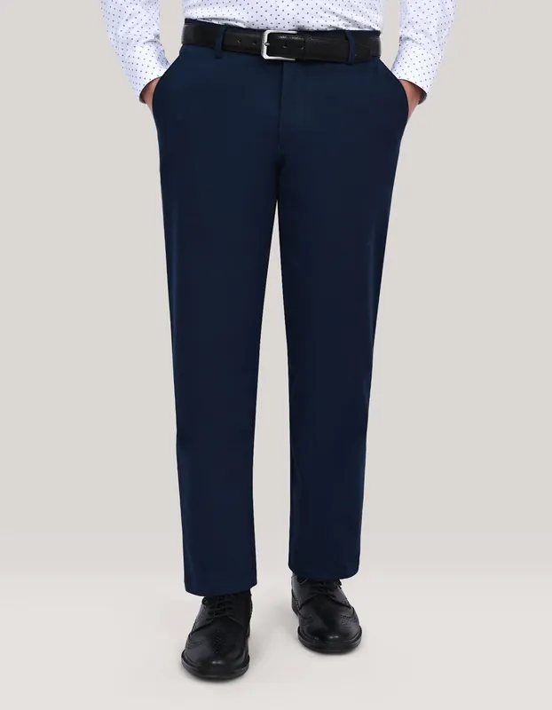 Plain Navy Smart Fit Chino Trouser - Brian Oak