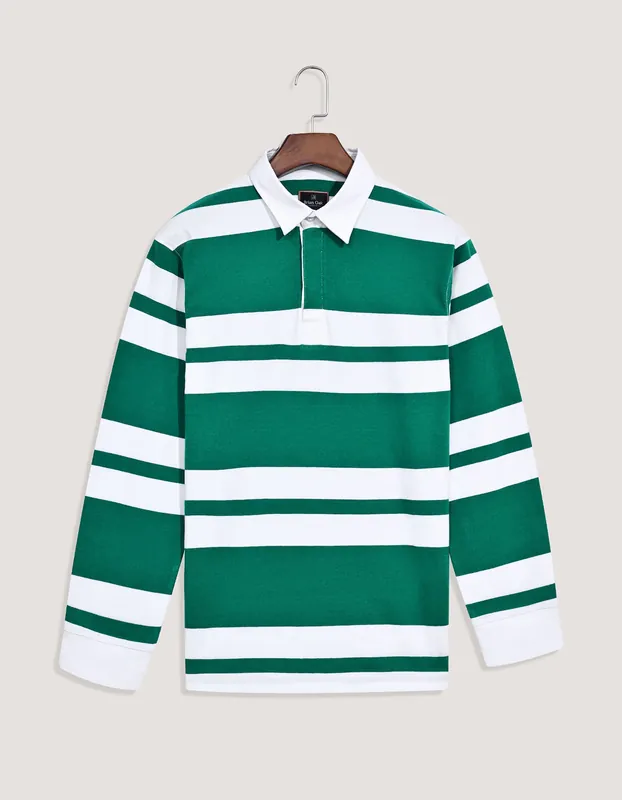 British Green & White Relaxed Fit Striped Rugby Shirt - Brian Oak