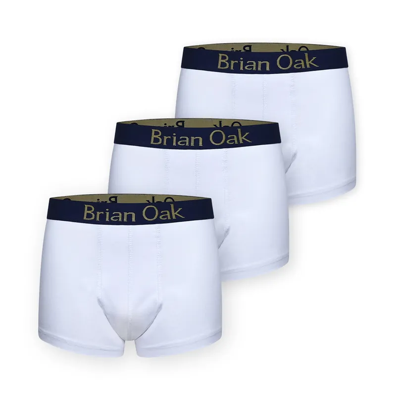 3 Pack White Knit Boxer Shorts - Brian Oak