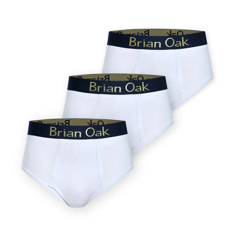 3 Pack White Briefs - Brian Oak