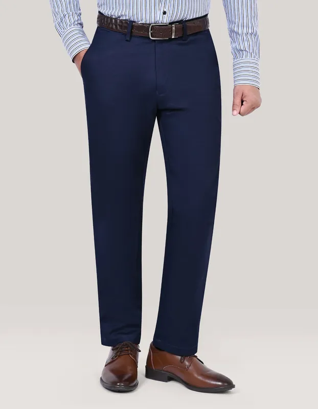Navy Smart Fit Textured Chino Trouser - Brian Oak