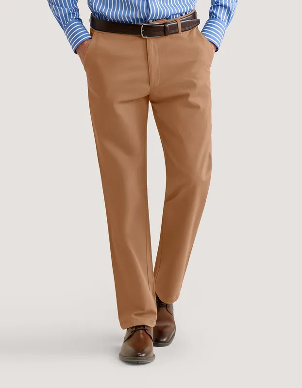 Camel Smart Fit Textured Chino Trouser - Brian Oak