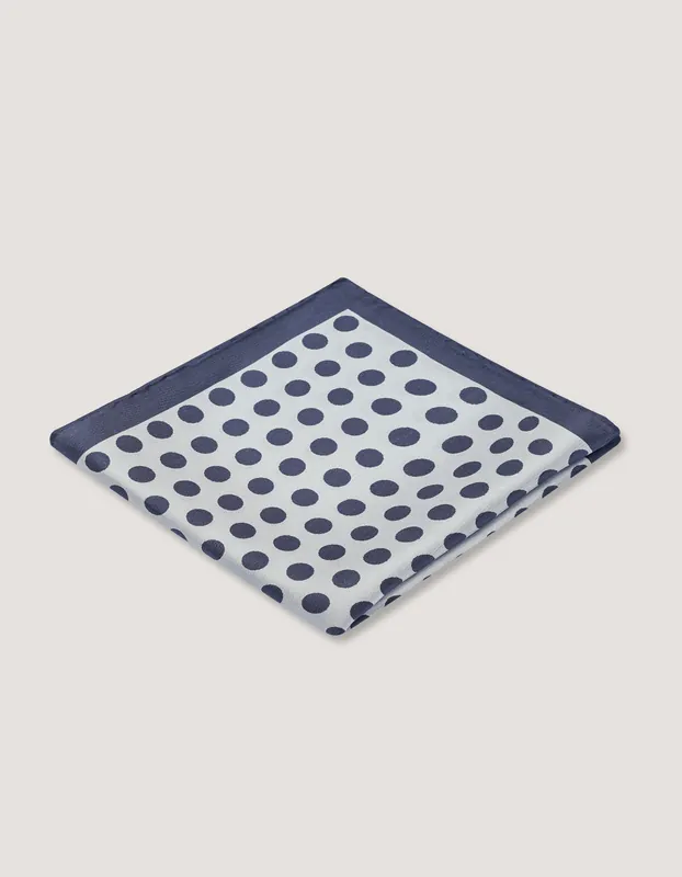 Dotted Silk Pocket Square – Silver & Navy - Brian Oak