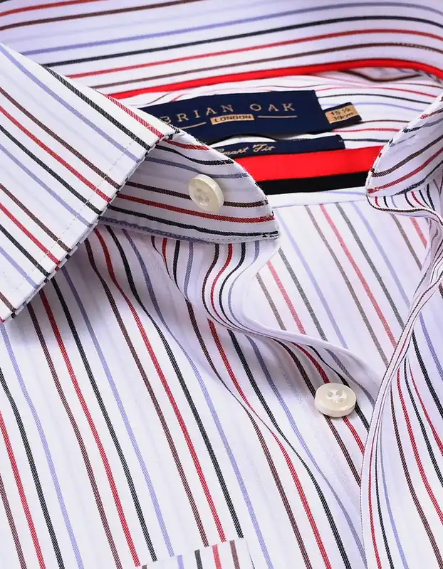 Red Multicolour Stripes Shirt - Brian Oak