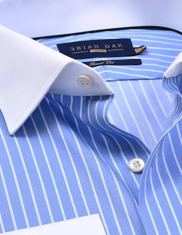 Striped Sky Blue Shirt with Contrast Collar - Brian Oak