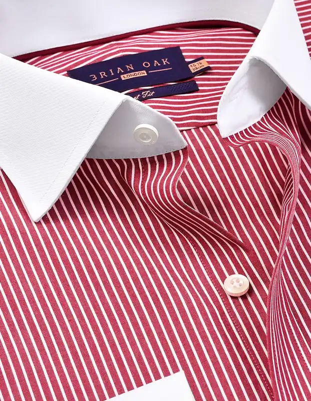 Maroon Stripe Cotton Shirt with Contrast Collar - Brian Oak