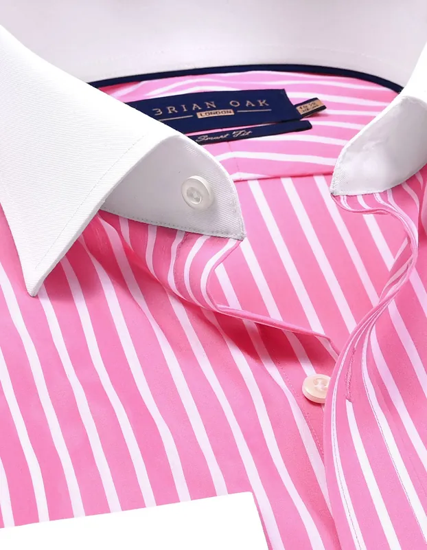 Flamingo Pink Striped Contrast Collar Shirt - Brian Oak