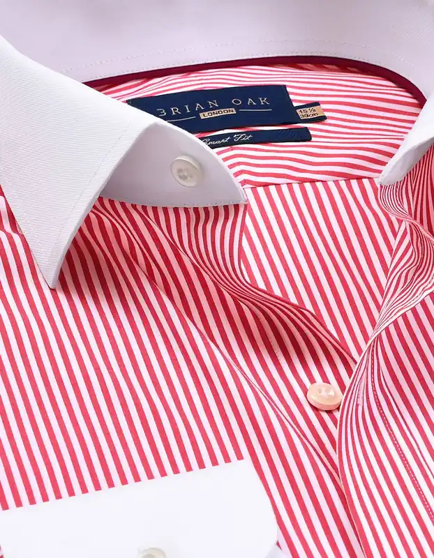 Red Striped Shirt with Contrast Collar - Brian Oak