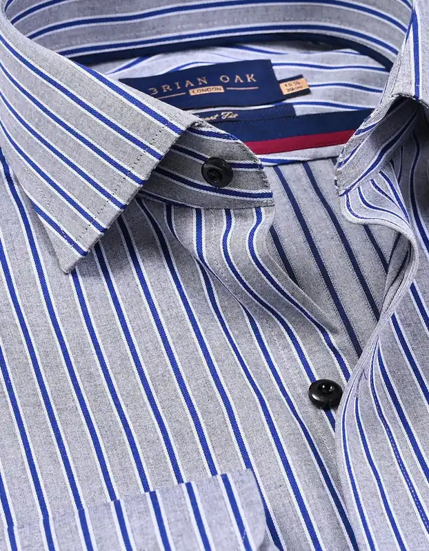 Royal Blue Striped Grey Formal Shirt - Brian Oak