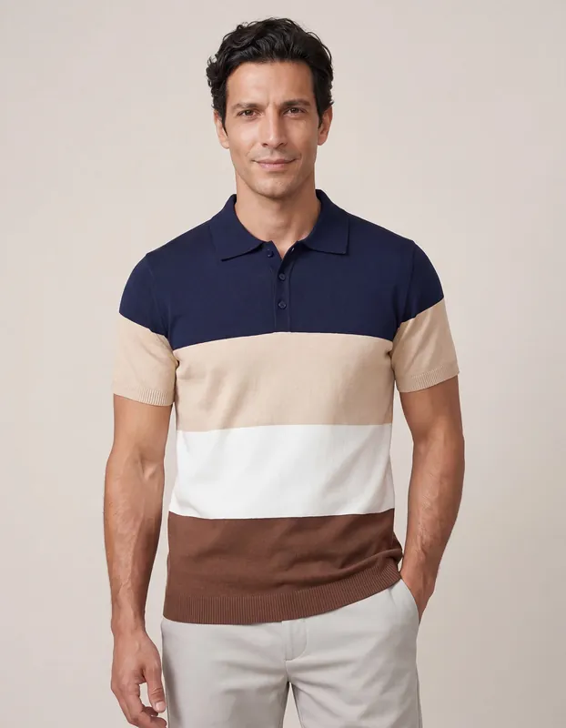 Striped Knitted Polo Shirt - Brian Oak