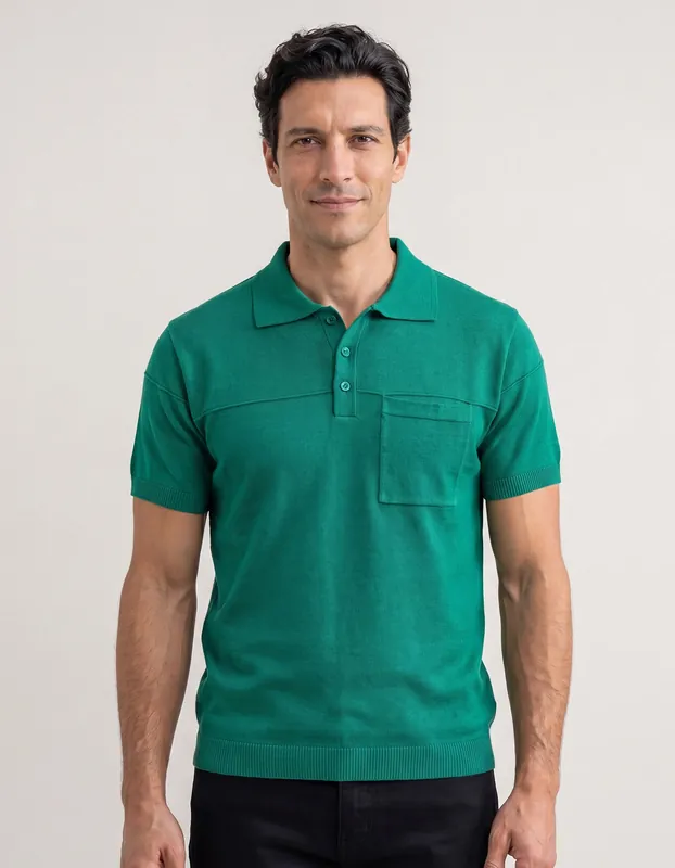 Regualr Fit Teal Knitted Polo Shirt - Brian Oak