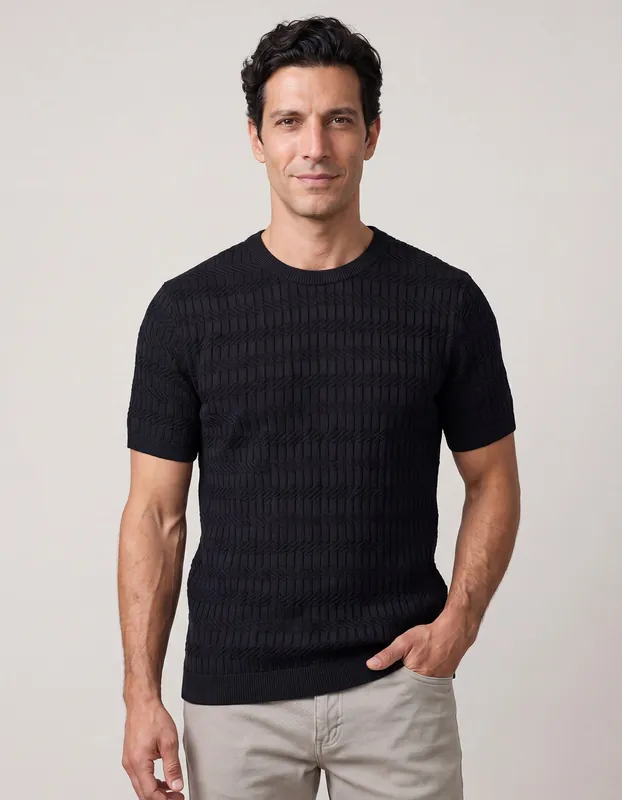 Black Jacquard Knitted Tee - Brian Oak