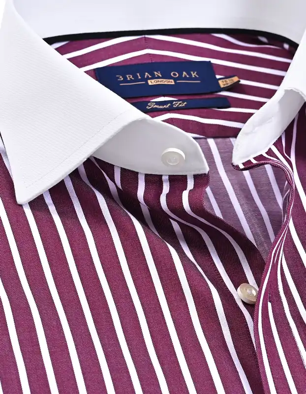 Contrast Collar Striped Light Maroon Formal Shirt - Brian Oak