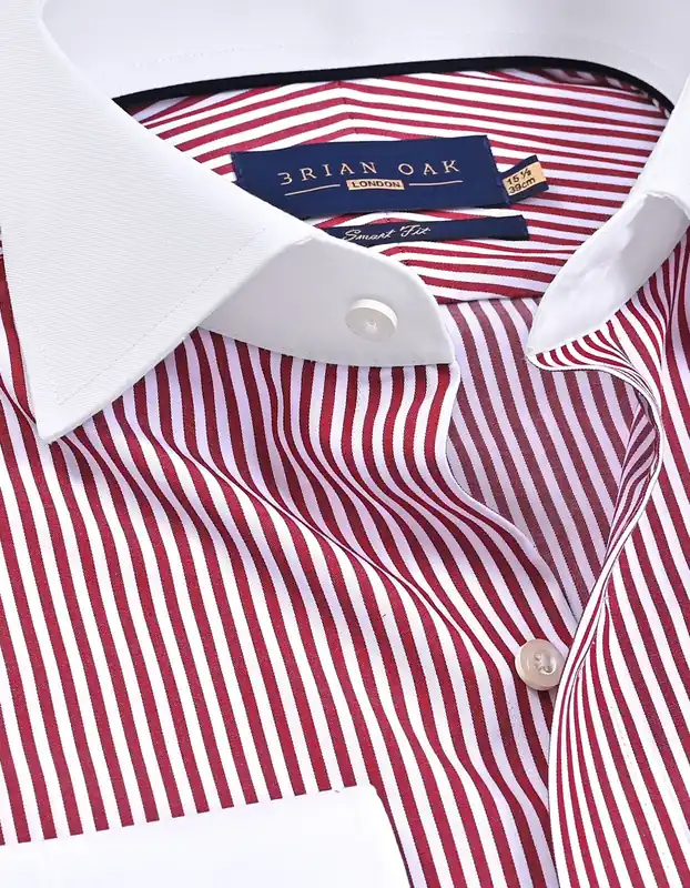 Contrast Collar Striped Maroon Formal Shirt - Brian Oak