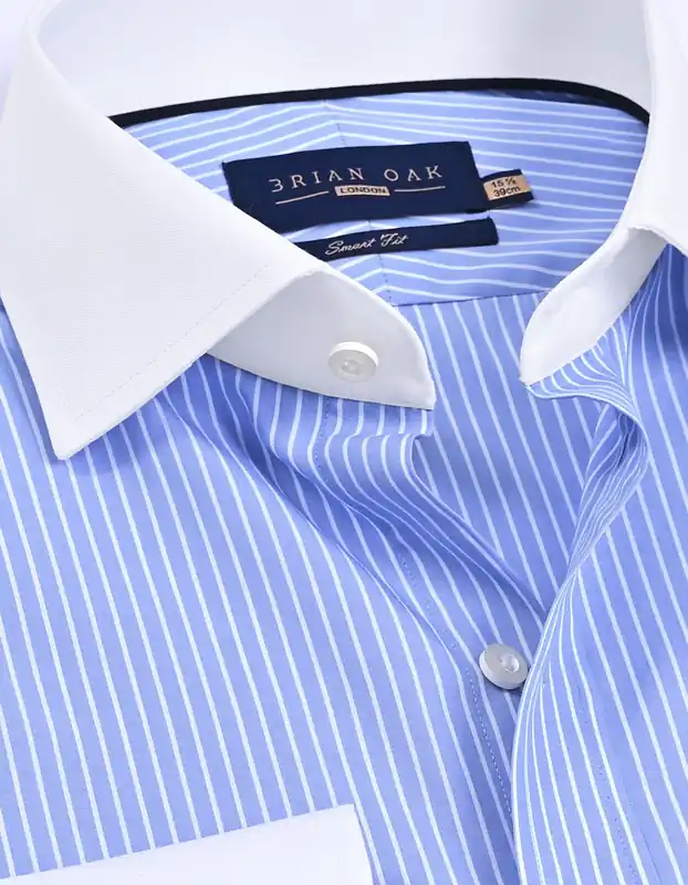 Striped Contrast Collar Sky Formal Shirt - Brian Oak