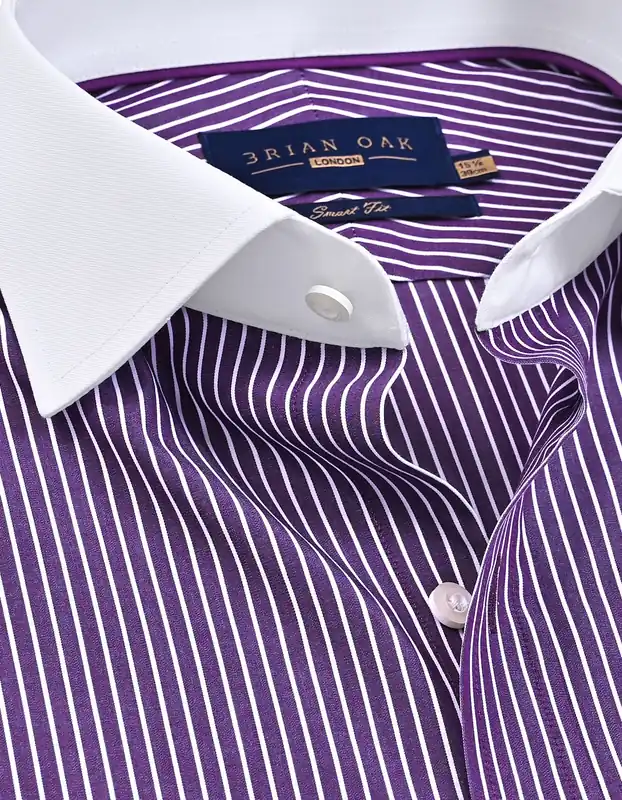 Contrast Collar Striped Dark Purple Formal Shirt - Brian Oak