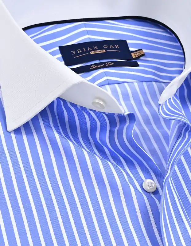 Contrast Collar Striped Sky Formal Shirt - Brian Oak